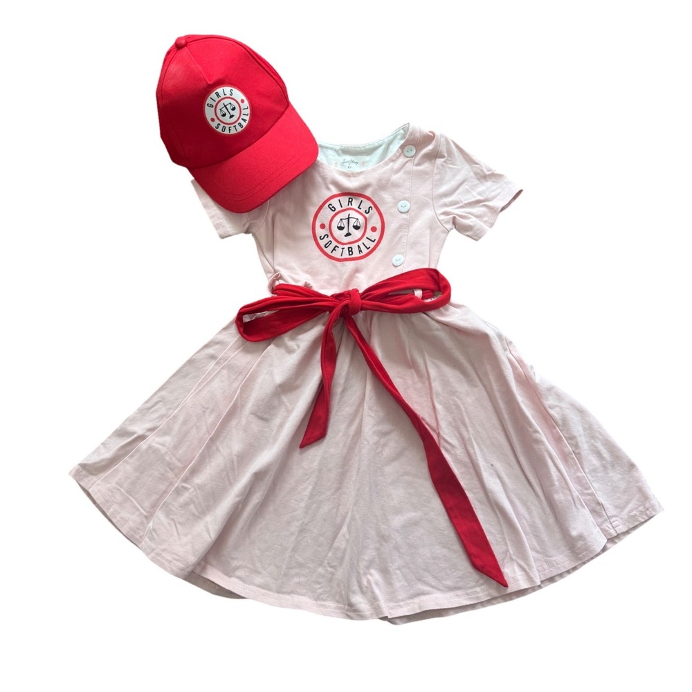 Sweet Honey Girls Softball Dress Pink Red Ribbon‎ Baseball Outfit Kids 6Y